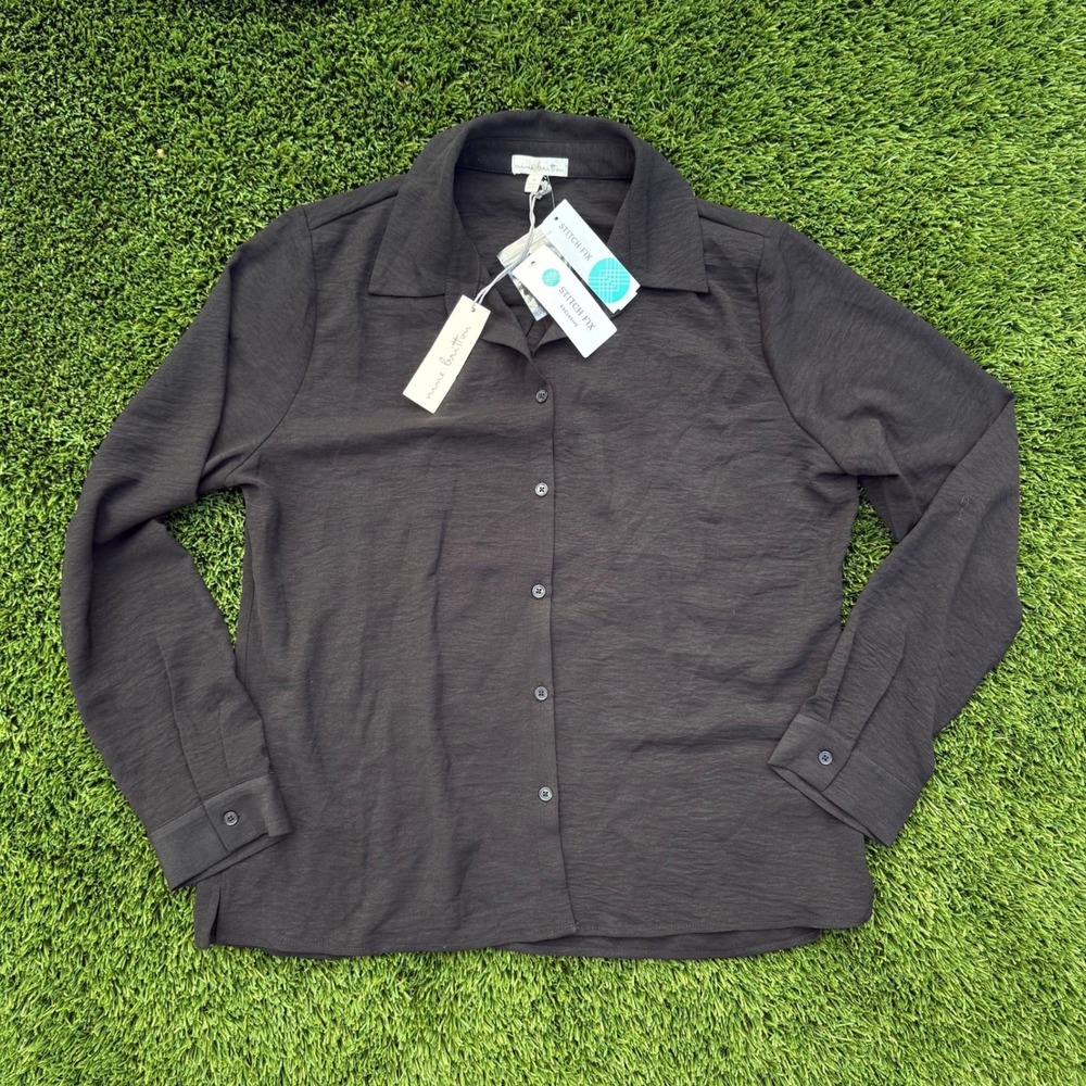 Nine Britton Black Textured Button Up Shirt Long Sleeve Casual Womens‎ M
